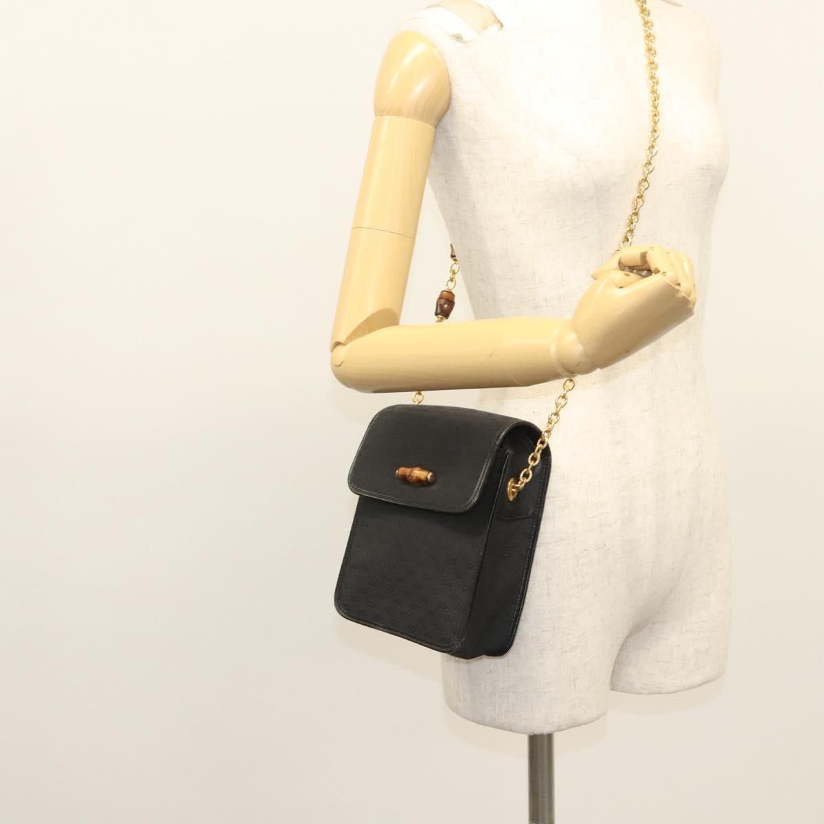Gucci GUCCI Micro GG Canvas Bamboo Shoulder Bag Pvc Black Gold Size ONE SIZE - 21 Thumbnail