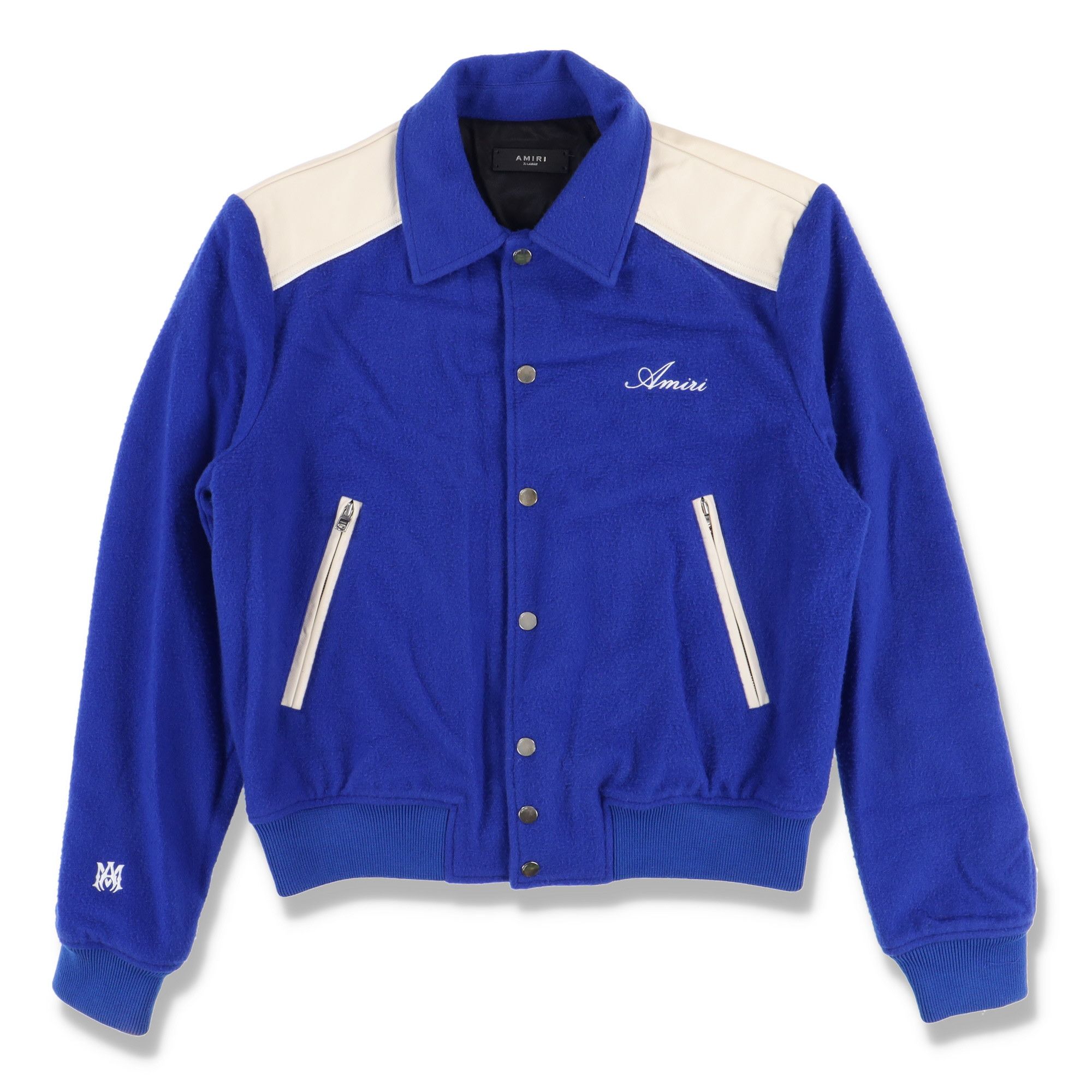 image of Amiri Blue Wool Leather Panel Varsity Jacket, Men's (Size XL)