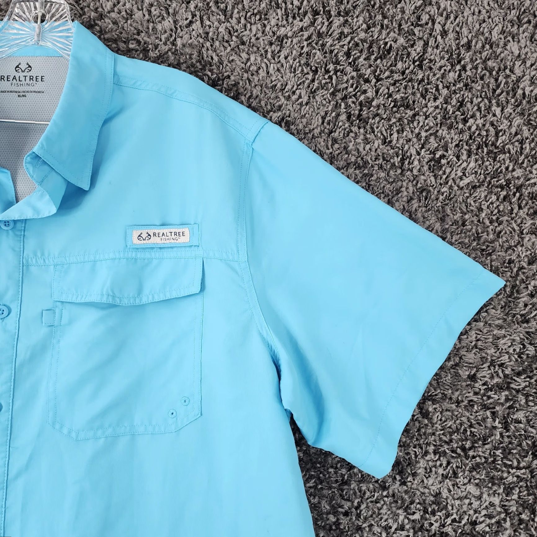 Realtree Realtree Fishing Blue Short Sleeve Button Up Shirt XL Fish Mens Size US 36 / EU 52 - 3 Thumbnail