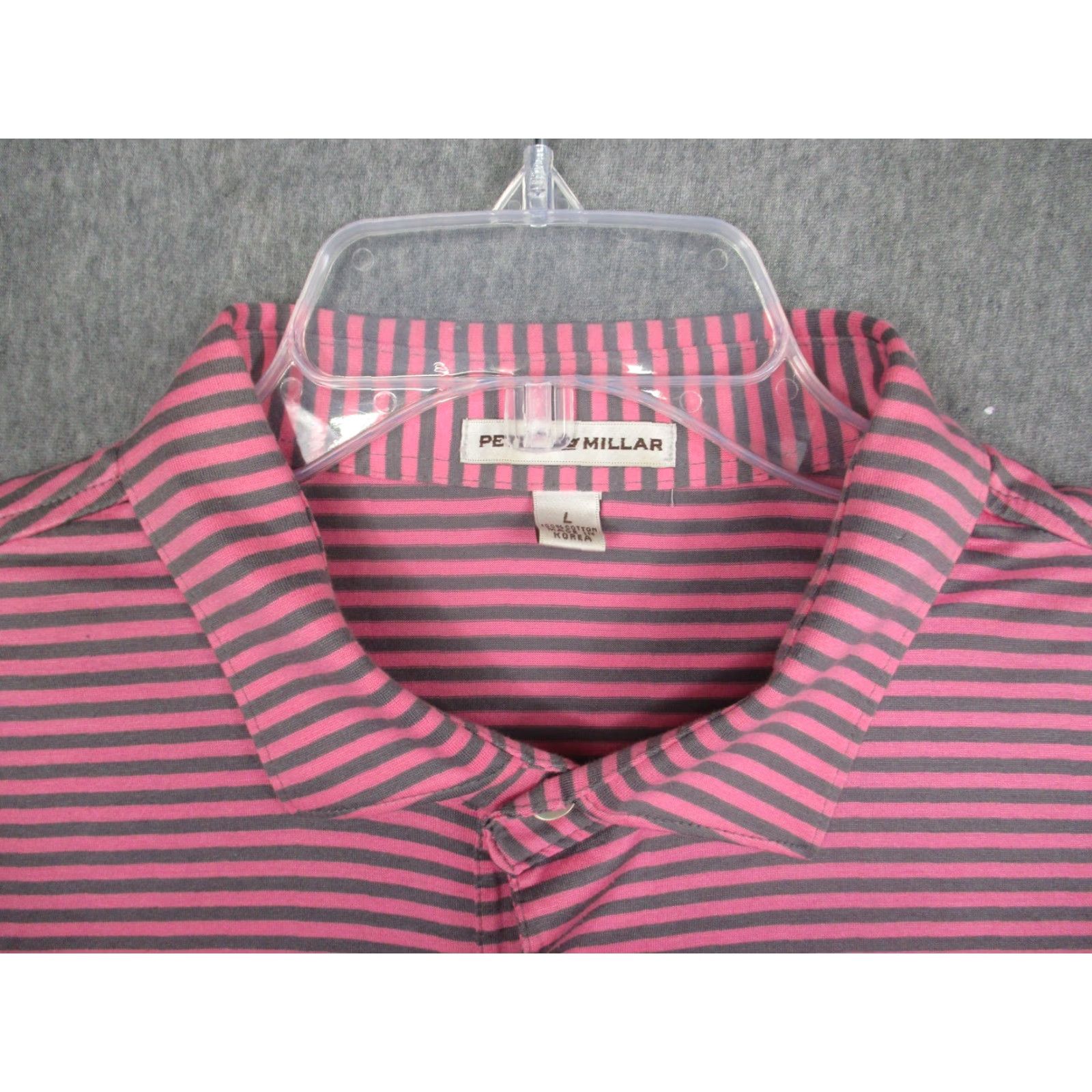 Peter Millar Peter Millar Polo Shirt Mens L Pink Gray Striped 100% Cotton Golf Collared Shirt Size US L / EU 52-54 / 3 - 2 Thumbnail