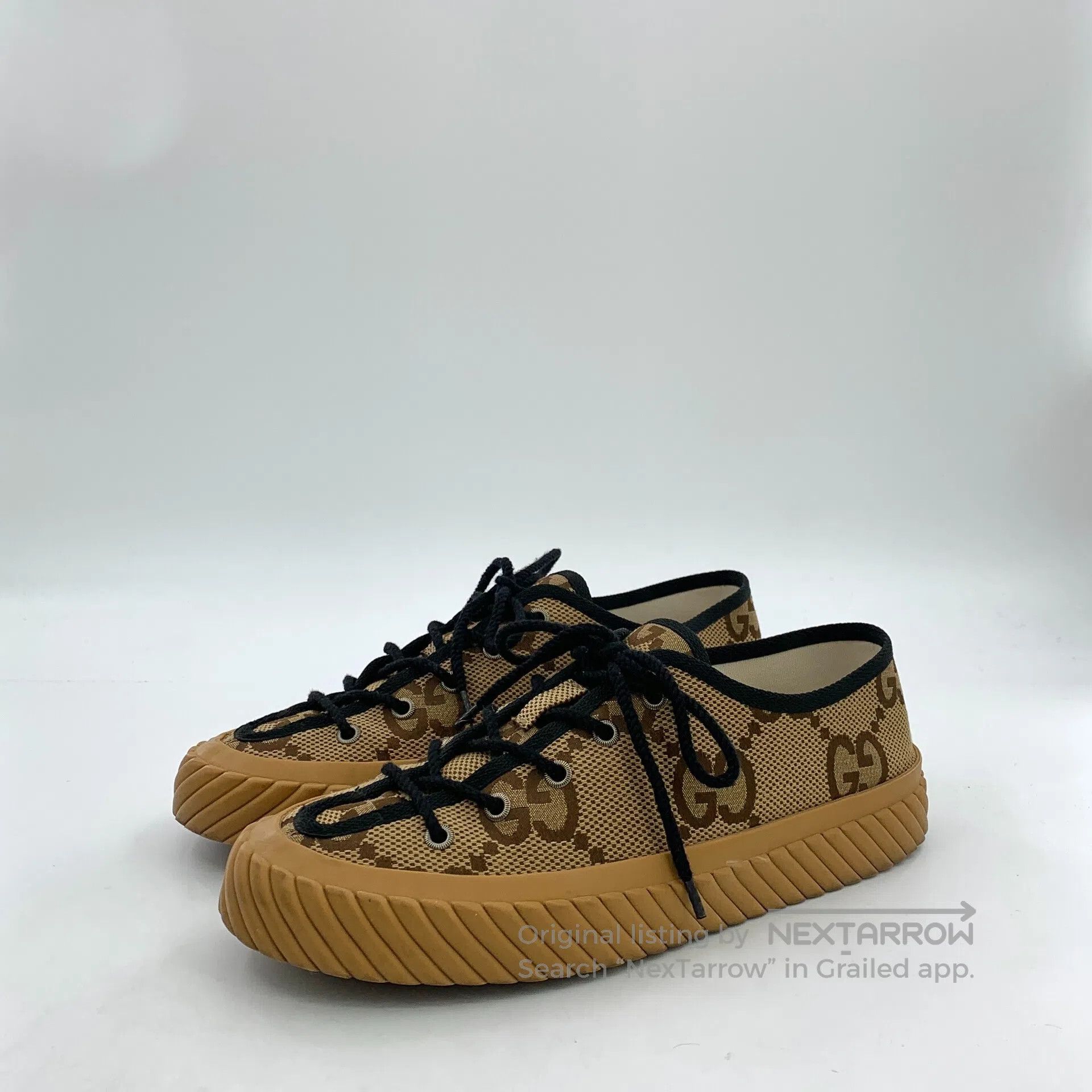Gucci Guicci Dark brown double G jacquard laced casual flat shoe Size US 8 / EU 41 - 1 Thumbnail