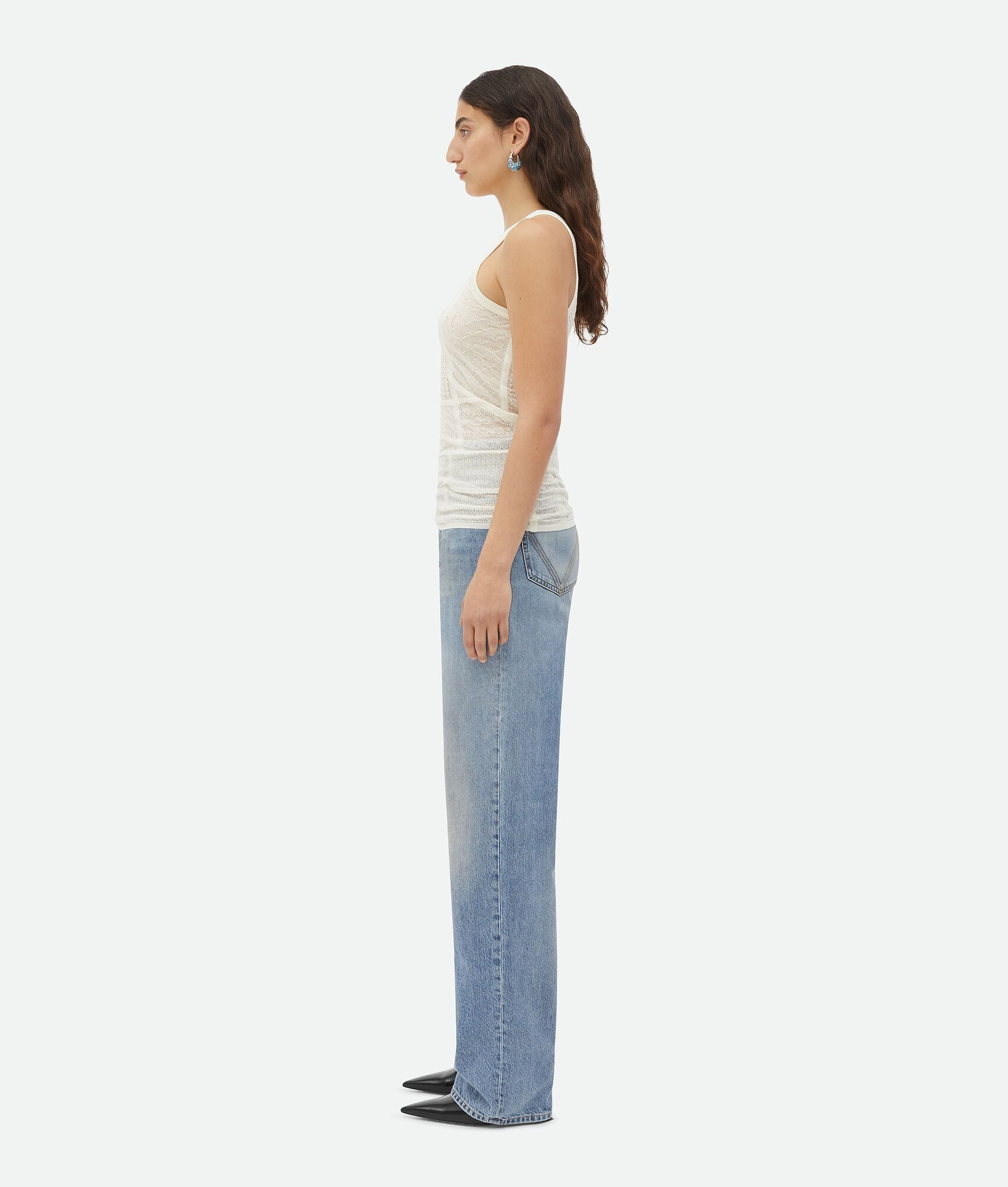 Bottega Veneta o1n1vont0625 Pointelle Cotton Tank Top in White Size XS / US 0-2 / IT 36-38 - 2 Thumbnail