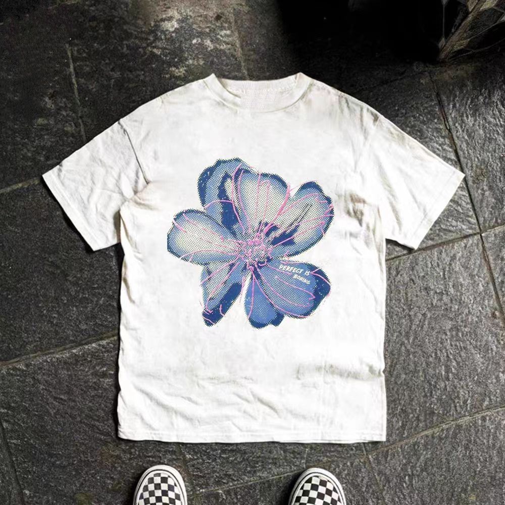 Vintage White casual retro floral print cotton t-shirt Size US L / EU 52-54 / 3 - 1 Thumbnail
