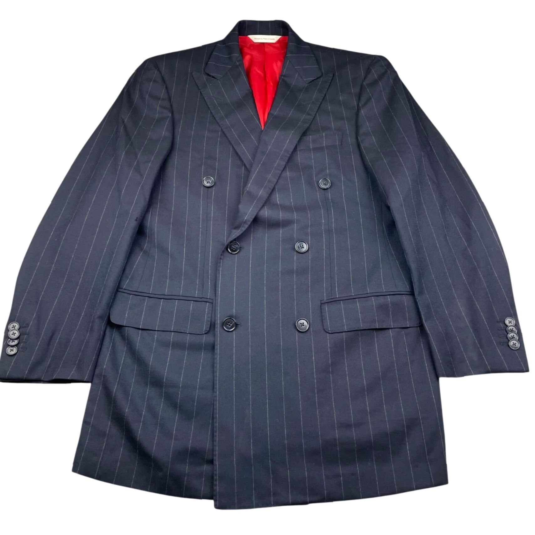 Vintage Samuelsohn Blazer Navy Pinstripe 37R Wool Double Breasted DB Gable Flannel Men’s 6-Button Vintage? Not Vintage Size 36R - 2 Thumbnail