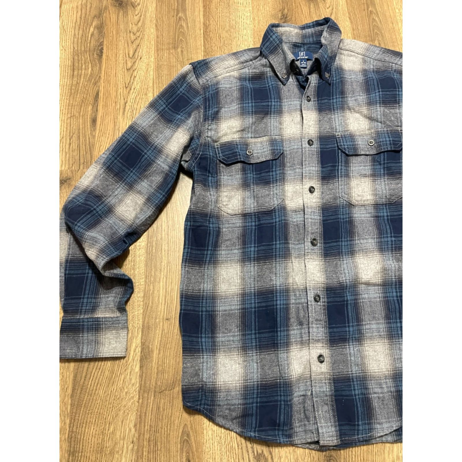 George George Shirt, Men's Small, Plaid, Button Up, Long Sleeve, Pocket, Blue Gray, Regular Fit, George, Men, Button-Up, Casual Size US S / EU 44-46 / 1 - 4 Thumbnail