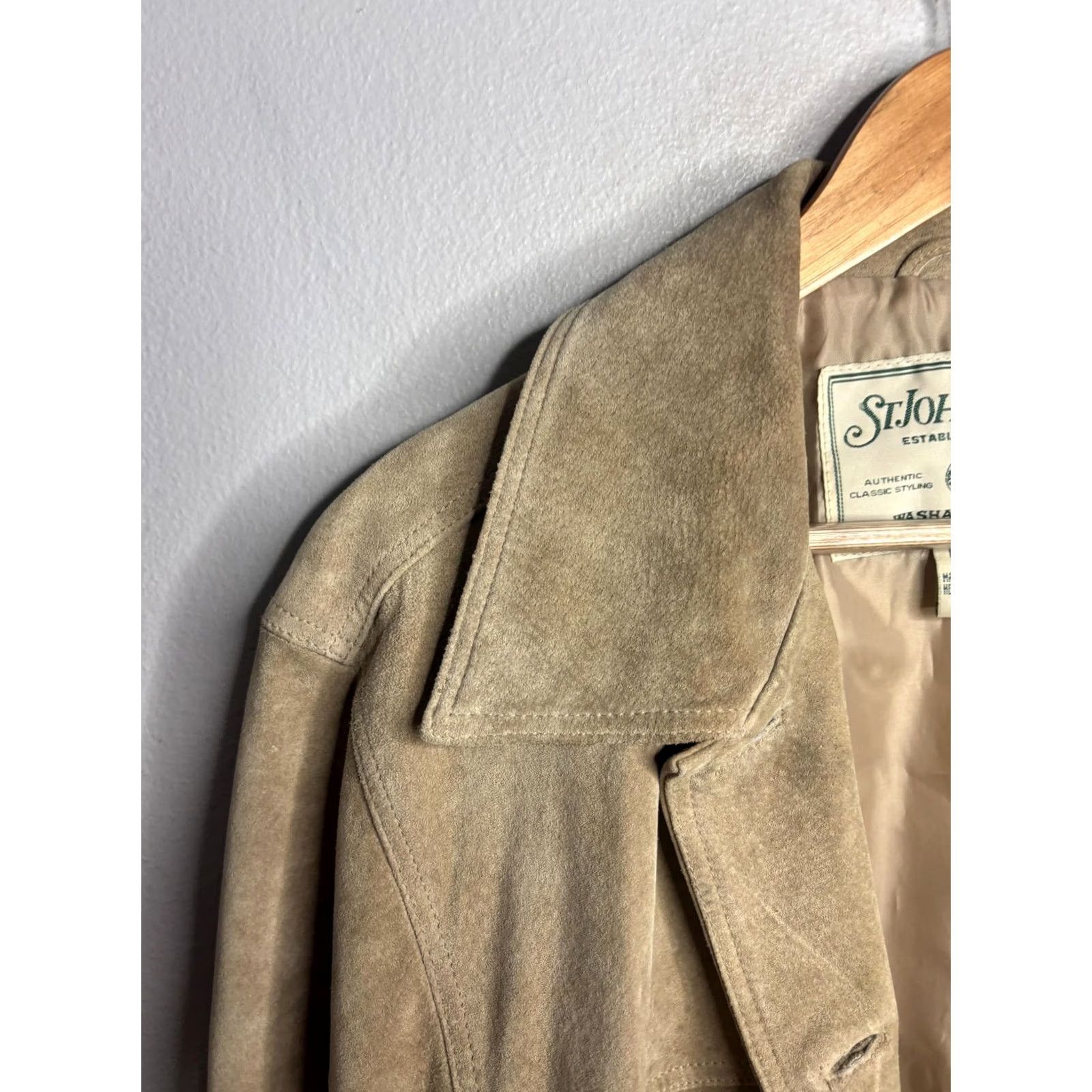 Vintage St. Johns Bay Jacket Womens Large Tan Washable Suede Button Front Car Coat Size L / US 10 / IT 46 - 3 Thumbnail