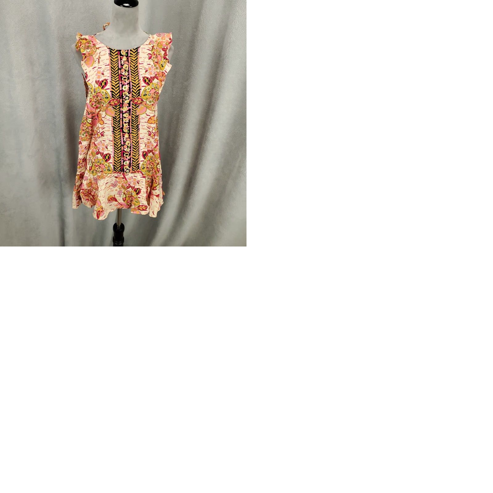 Free People Free People Blouse Tunic Womens Small S Linen Multicolor Boho Ruffle Open Back Round Neck Sleeveless Vest/Shirt Style Casual Travel Business Mens? Size S / US 4 / IT 40 - 9 Thumbnail
