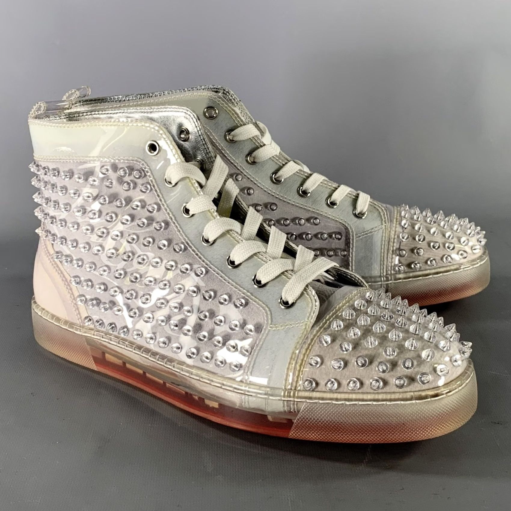 Christian Louboutin CHRISTIAN LOUBOUTIN Size 12.5 Silver Grey Studded High Top Sneakers Mens Shoes Sneakers 12.5 Silver Grey Studded High Top Size US L / EU 52-54 / 3 - 2 Thumbnail