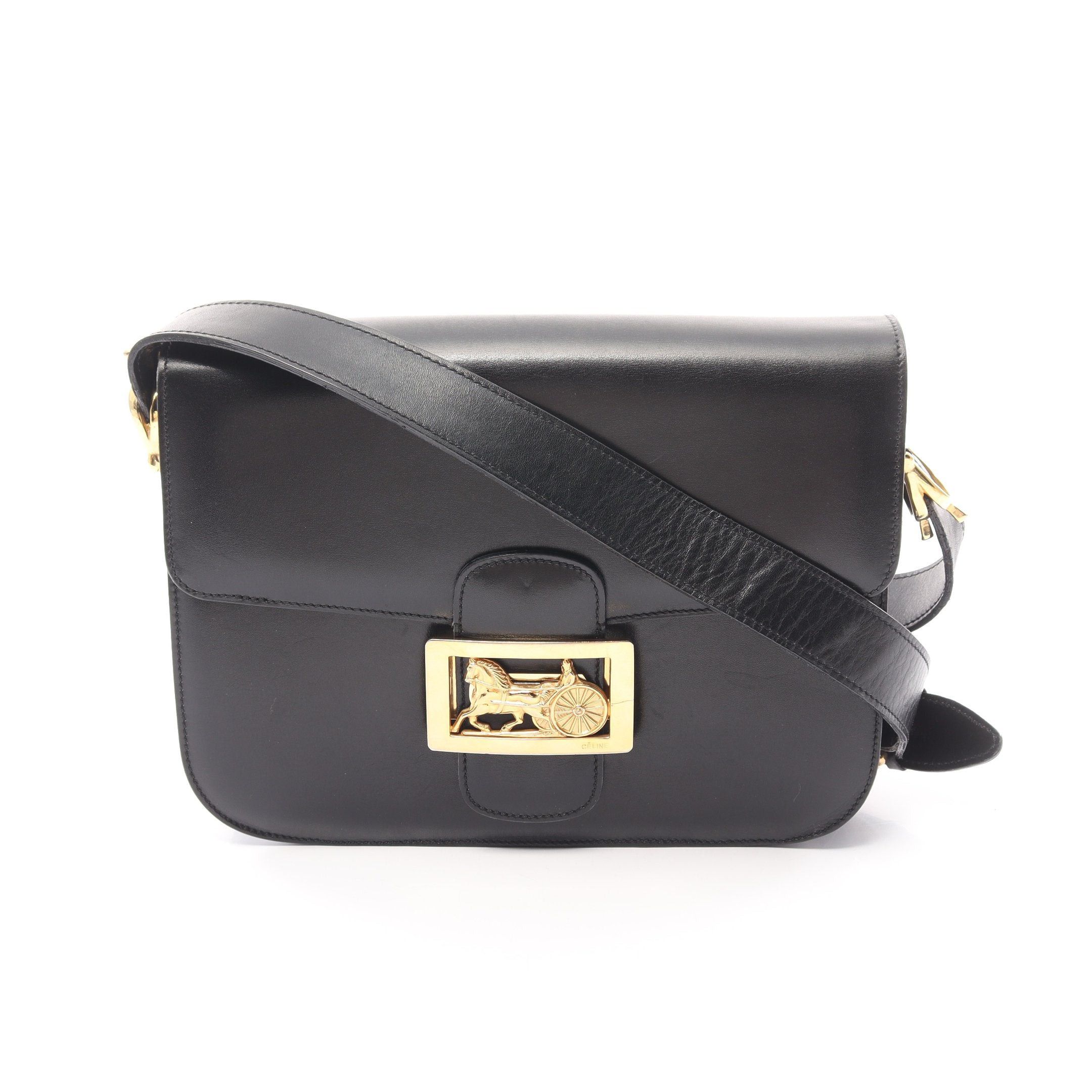 image of Celine Shoulder Bag Leather Black Carriage Fittings, Women's