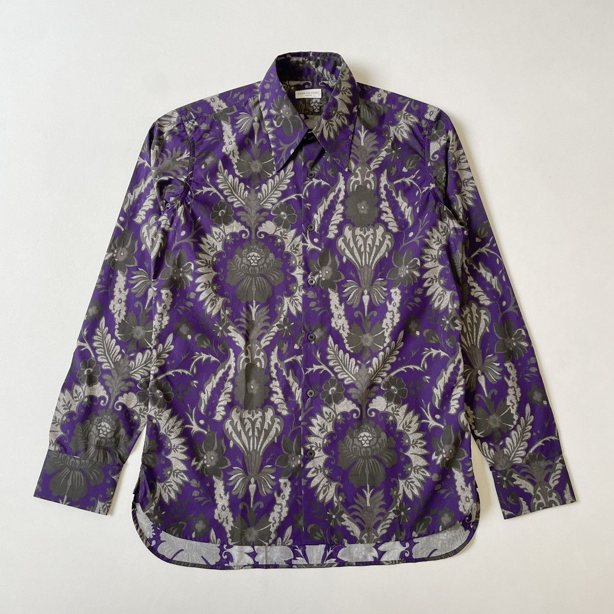 Dries Van Noten Purple / Gray Floral Print Cotton Shirt Size US M / EU 48-50 / 2 - 1 Thumbnail