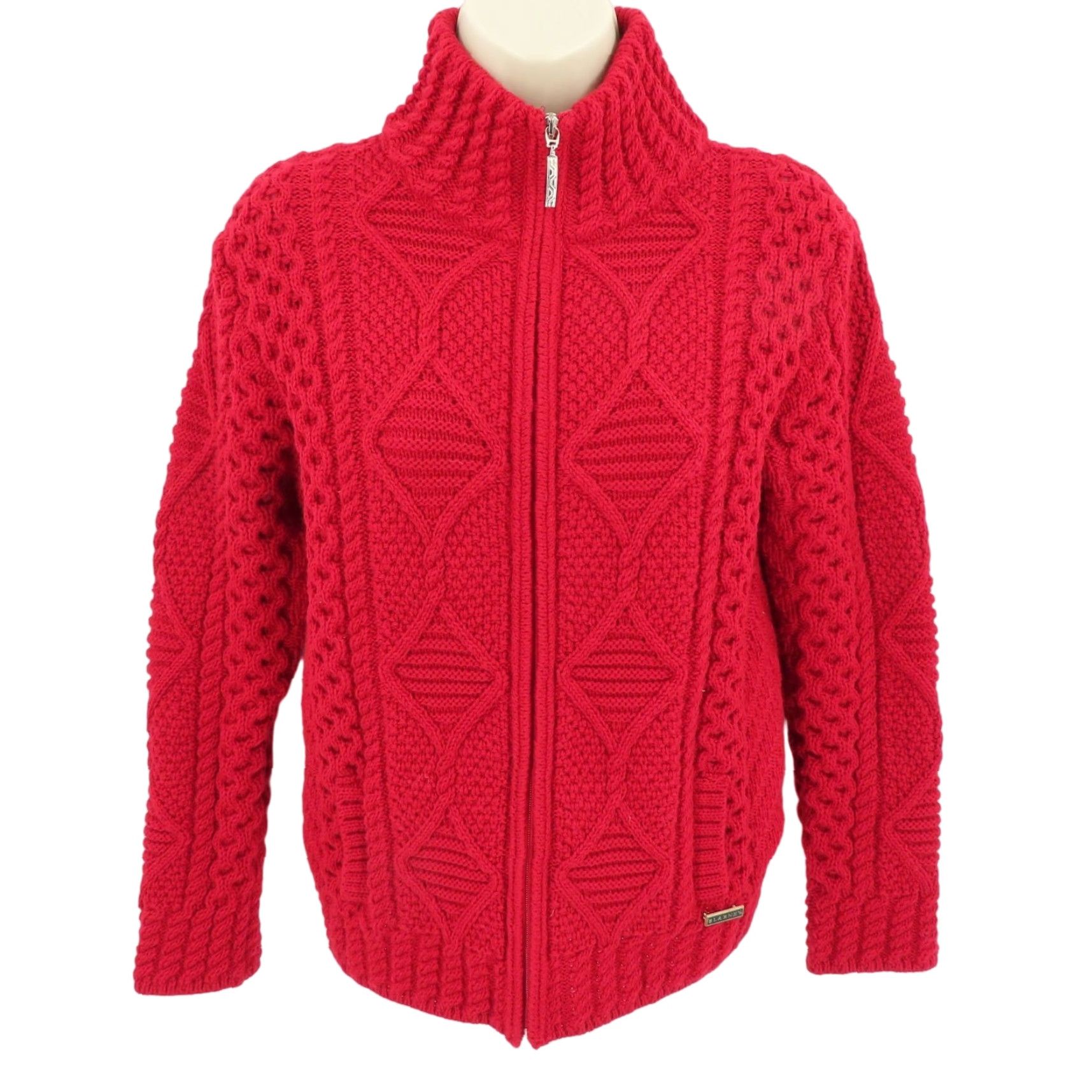 Vintage Blarney Aran Originals Womens XS Red Wool Knit Zip Sweater Size XS / US 0-2 / IT 36-38 - 2 Thumbnail