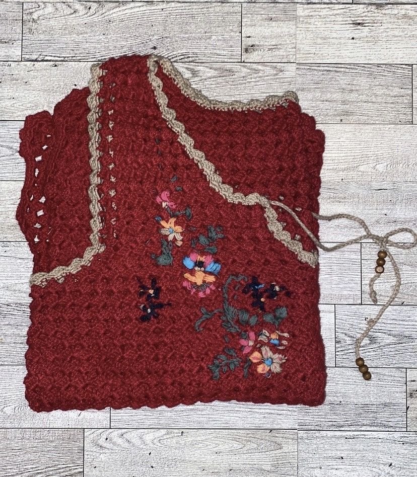 Handmade × Vintage VTG, Handmade, Open Knit, Embroidered Tank Top Size L / US 10 / IT 46 - 2 Thumbnail