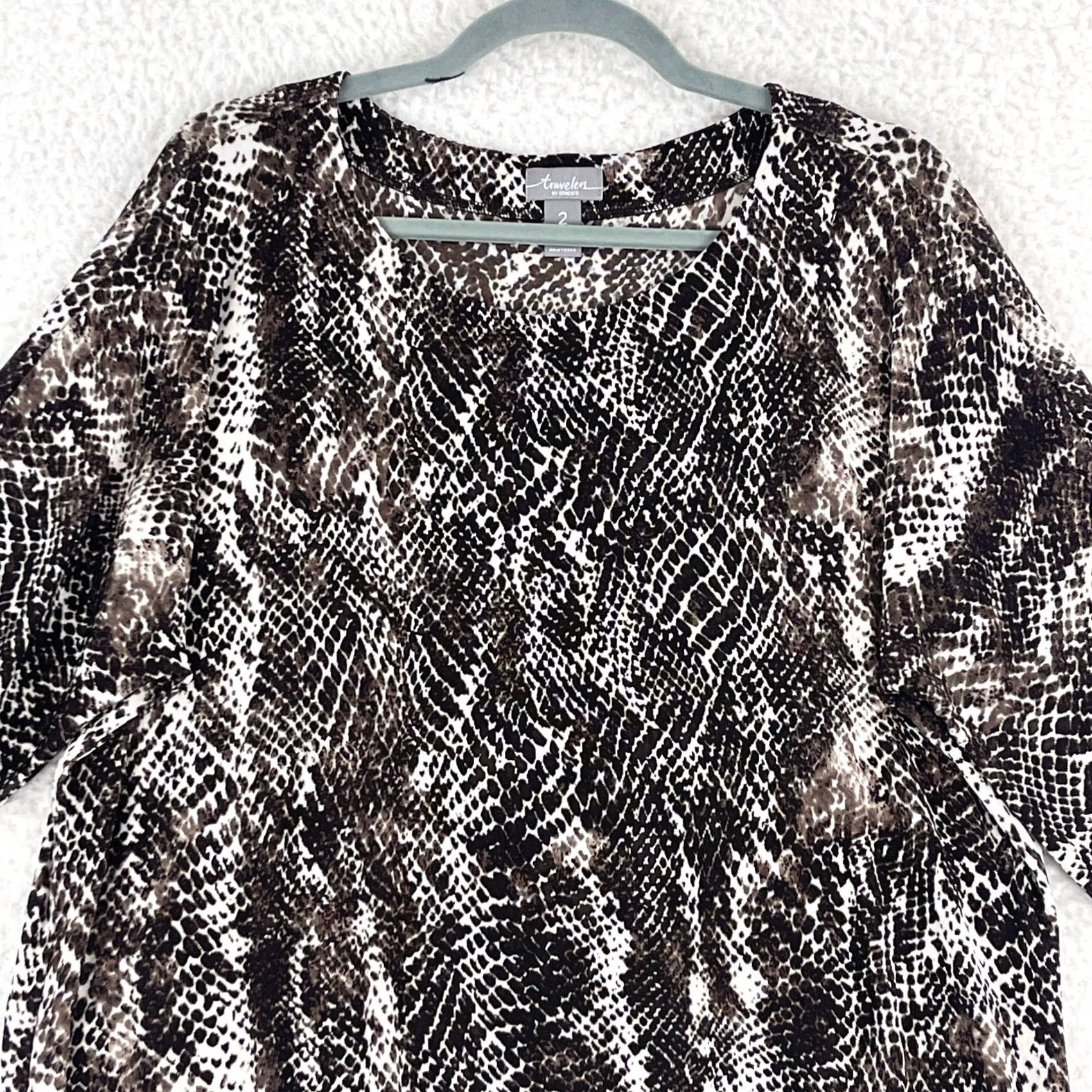 Vintage Chico's Brown Animal Print Shirt Womens 3/4 Sleeve Side Tie Pullover Size Large Size L / US 10 / IT 46 - 2 Thumbnail