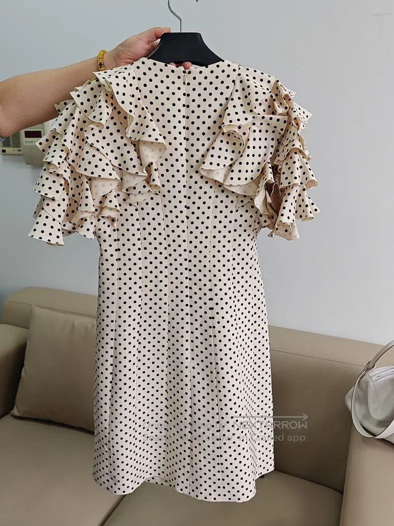 Valentino Valentino Beige polka dot short sleeve ruffled lace cascad Size S / US 4 / IT 40 - 5 Thumbnail