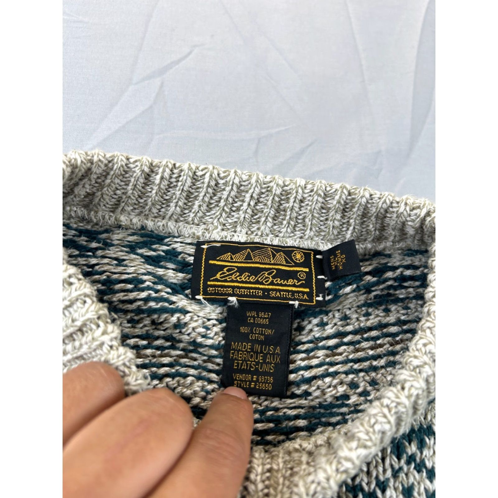 Eddie Bauer VINTAGE Eddie Bauer Mens XL Fair Isle Knit Sweater Gray USA Crew Neck Long Sleeve Pullover Winter Cotton Wool Size US XL / EU 56 / 4 - 4 Thumbnail