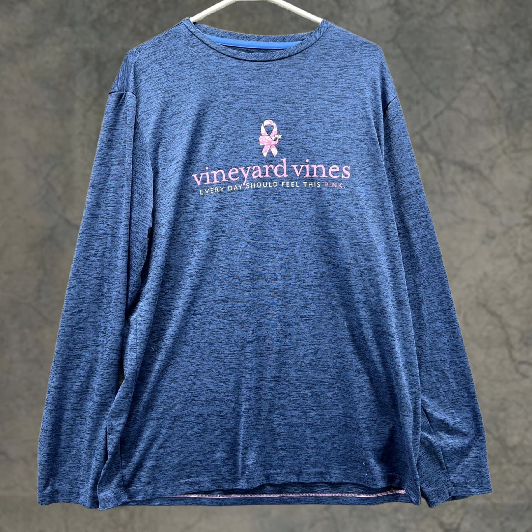 Vineyard Vines Vineyard Vines Shirt Mens M Blue Long Sleeve Pink Ribbon Breast Cancer Graphic Print Performance Crew Neck Raglan Sleeve Moisture Wicking Size US M / EU 48-50 / 2 - 1 Thumbnail