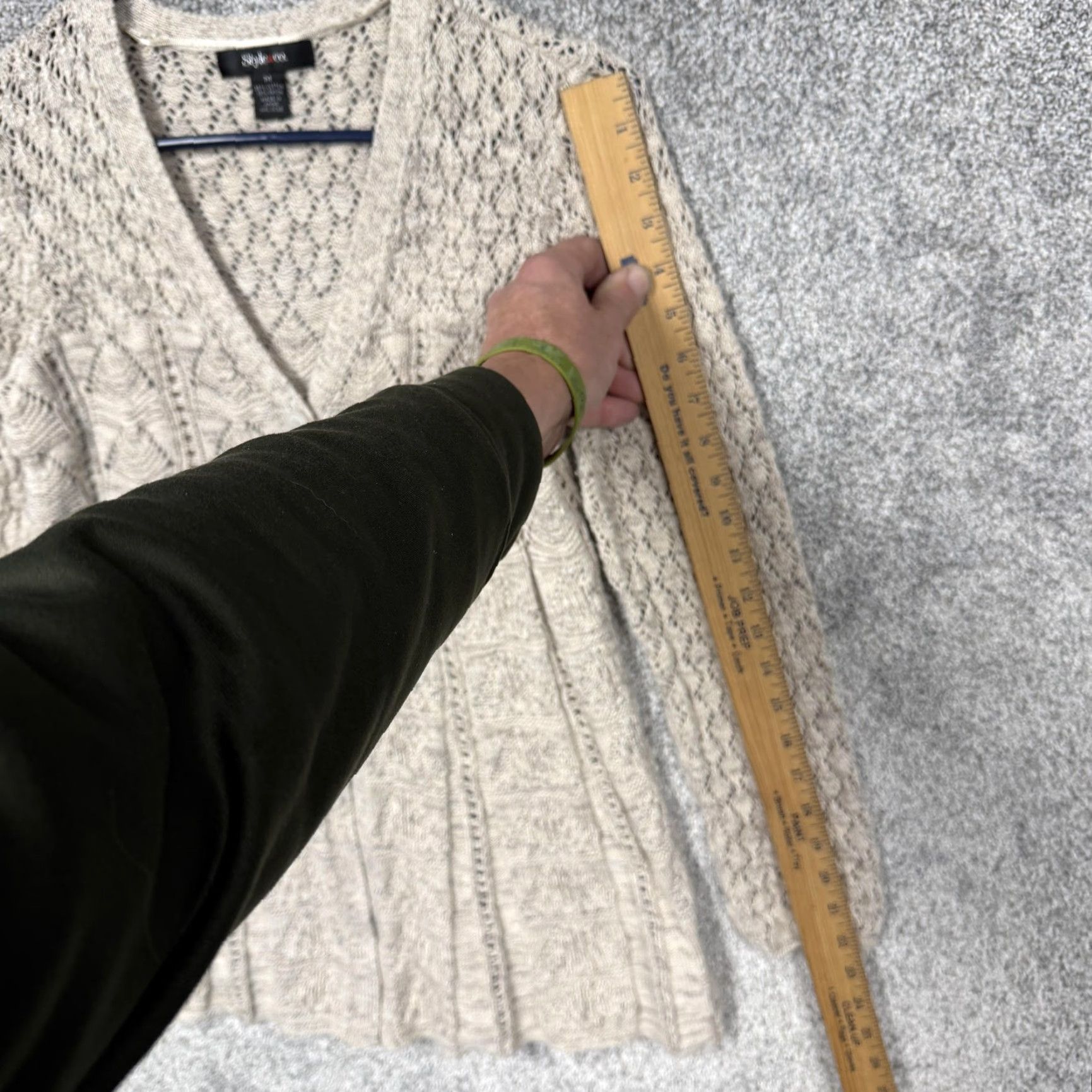 Vintage VINTAGE Style&co Cardigan Sweater M Women's Cardigan Open-Knit Flare Hem Beige Boho Cottagecore Shabby Chic Size M / US 6-8 / IT 42-44 - 3 Thumbnail