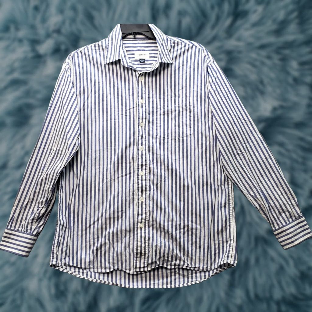 American Eagle Outfitters American Eagle Button-Up Shirt Mens MT Striped Relaxed Multicolor Chest Pocket Pattern 100% Cotton Shirt Size US M / EU 48-50 / 2 - 1 Thumbnail
