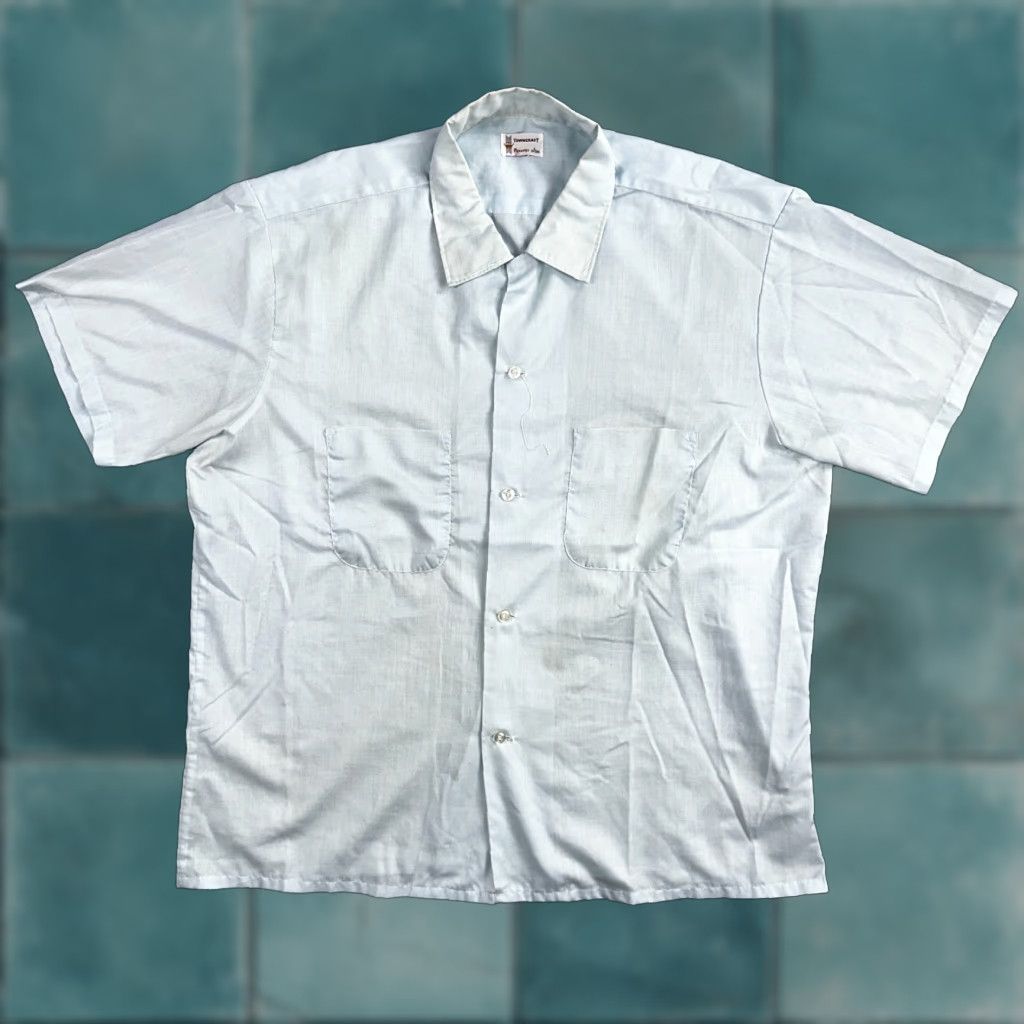 Vintage VINTAGE Penney's Towncraft 1960s Short Sleeve Cotton Blend Shirt Mens Large Blue Casual Rockabilly Size US L / EU 52-54 / 3 - 1 Thumbnail