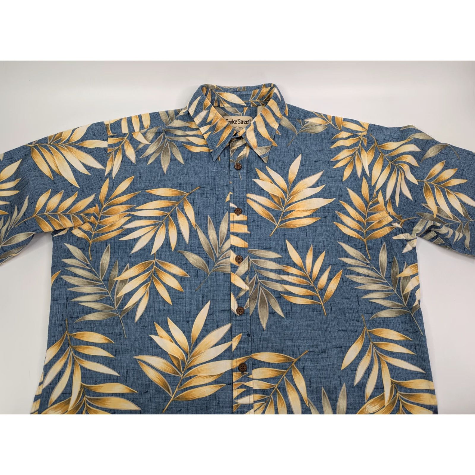 ALOHAS VINTAGE Cooke Street Honolulu Hawaiian Shirt Mens Large Blue Aloha Leaves Short Sleeve Size US L / EU 52-54 / 3 - 6 Thumbnail