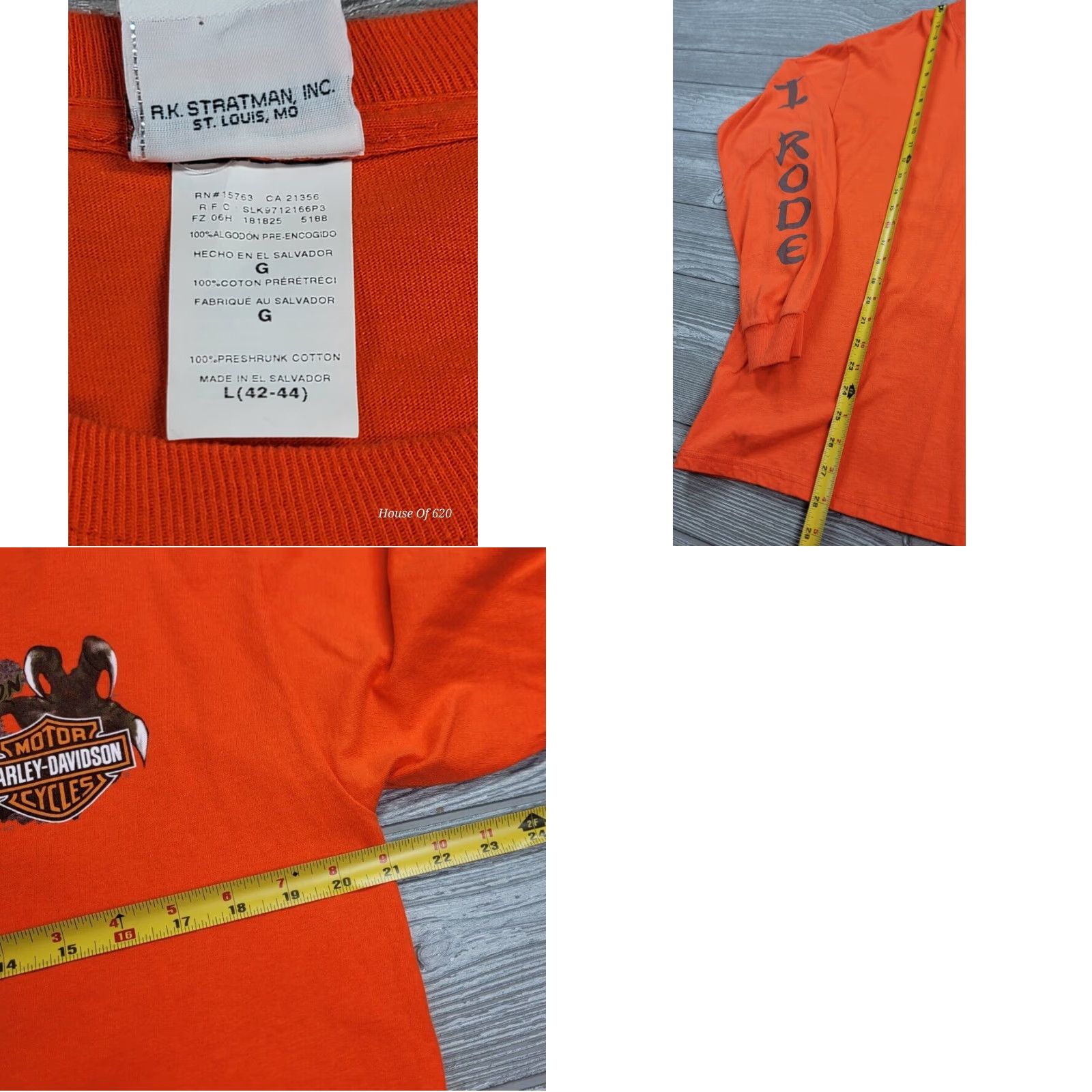 Harley Davidson VINTAGE Harley-Davidson T-Shirt Long Sleeve Orange 90s Smoky Mountains US129 L Mens Size US L / EU 52-54 / 3 - 9 Thumbnail