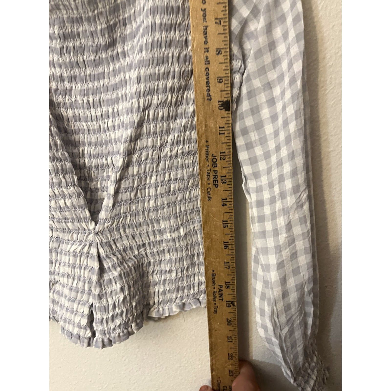 Ann Taylor ANN TAYLOR PETITE Grey GINGHAM Square Neck SMOCKED Top XS Blouse Womens Shirt Size XS / US 0-2 / IT 36-38 - 4 Thumbnail