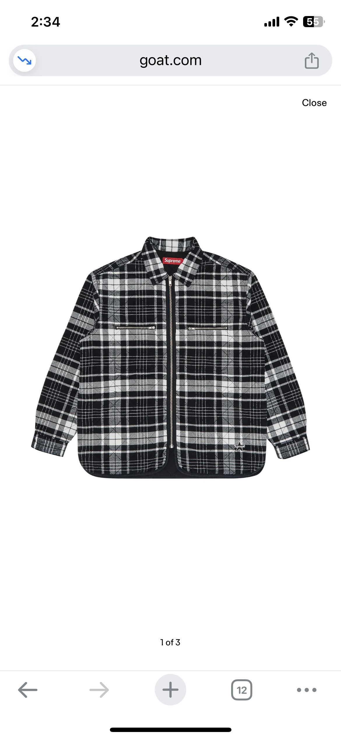 Supreme Quilted Flannel Zip Up Shirt (FW24) - $168