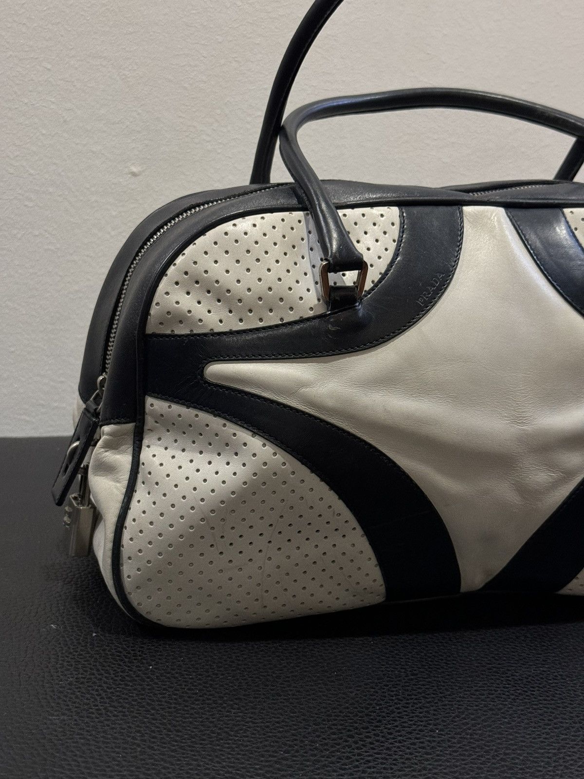 Prada PRADA Black Leather Bowling Bag Satchel Bowler Handbag Ss00 Size ONE SIZE - 4 Thumbnail