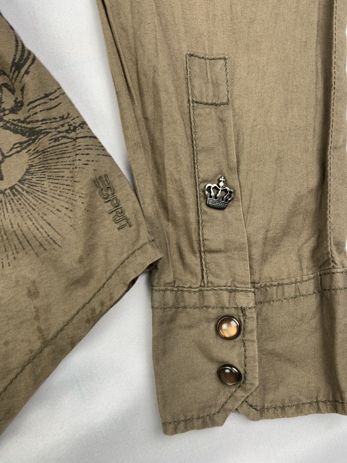 Esprit y2k Esprit Army Green Grunge Graphic Snap Button Shirt Size M / US 6-8 / IT 42-44 - 7 Thumbnail