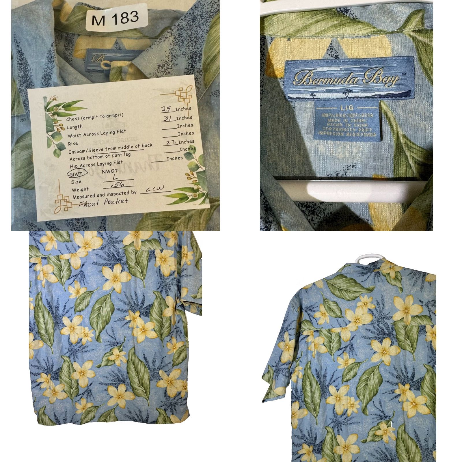 Vintage Bermuda Bay Shirt Large Blue Floral 100% Silk Short Sleeve Button-Up M183 Size US L / EU 52-54 / 3 - 8 Thumbnail