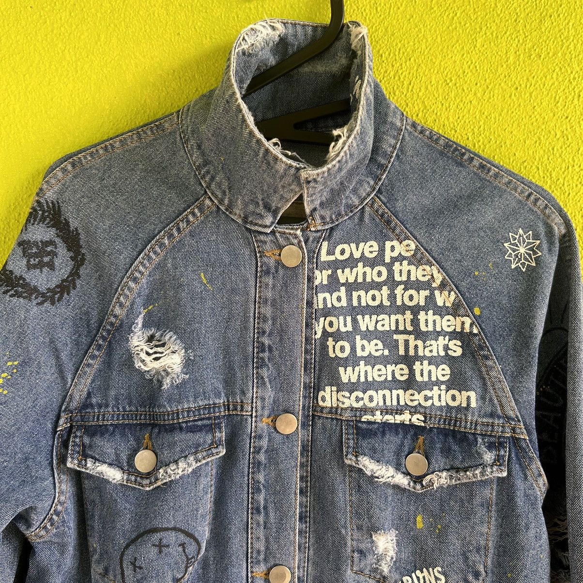 Vintage Vintage Japanese Brand Full Print Denim Jacket Size L / US 10 / IT 46 - 3 Thumbnail
