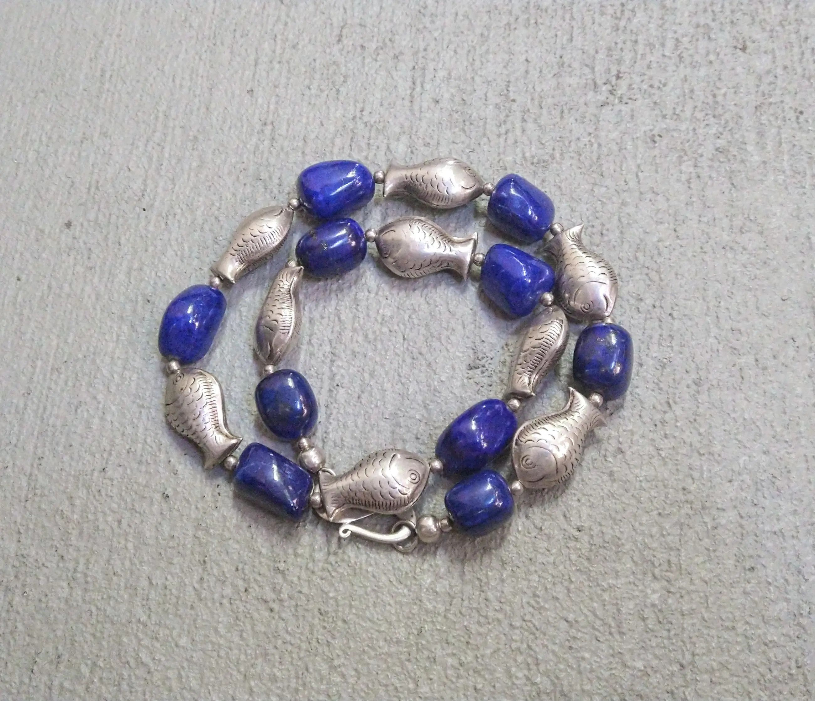 Jewelry Sterling Silver Necklace Fish Lapis Lazuli Size ONE SIZE - 1 Thumbnail