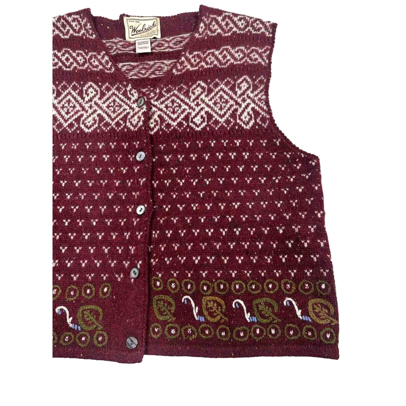 Vintage VINTAGE Woolrich Fair Isle Cardigan Sleeveless Vest Red Women’s M V3J Size M / US 6-8 / IT 42-44 - 2 Thumbnail