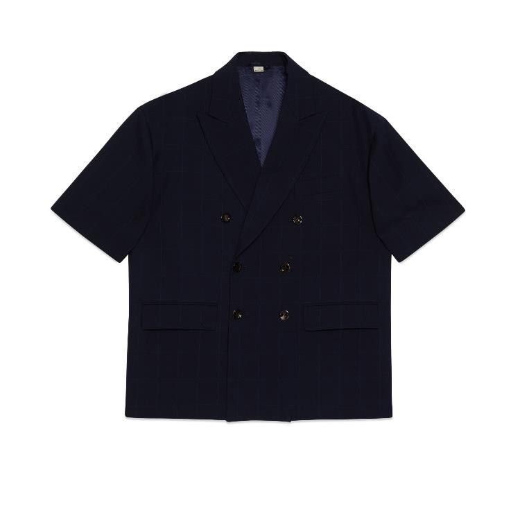 Gucci o1s1wg110125 Double G Check Wool Jacket in Navy Blue Size US M / EU 48-50 / 2 - 1 Thumbnail