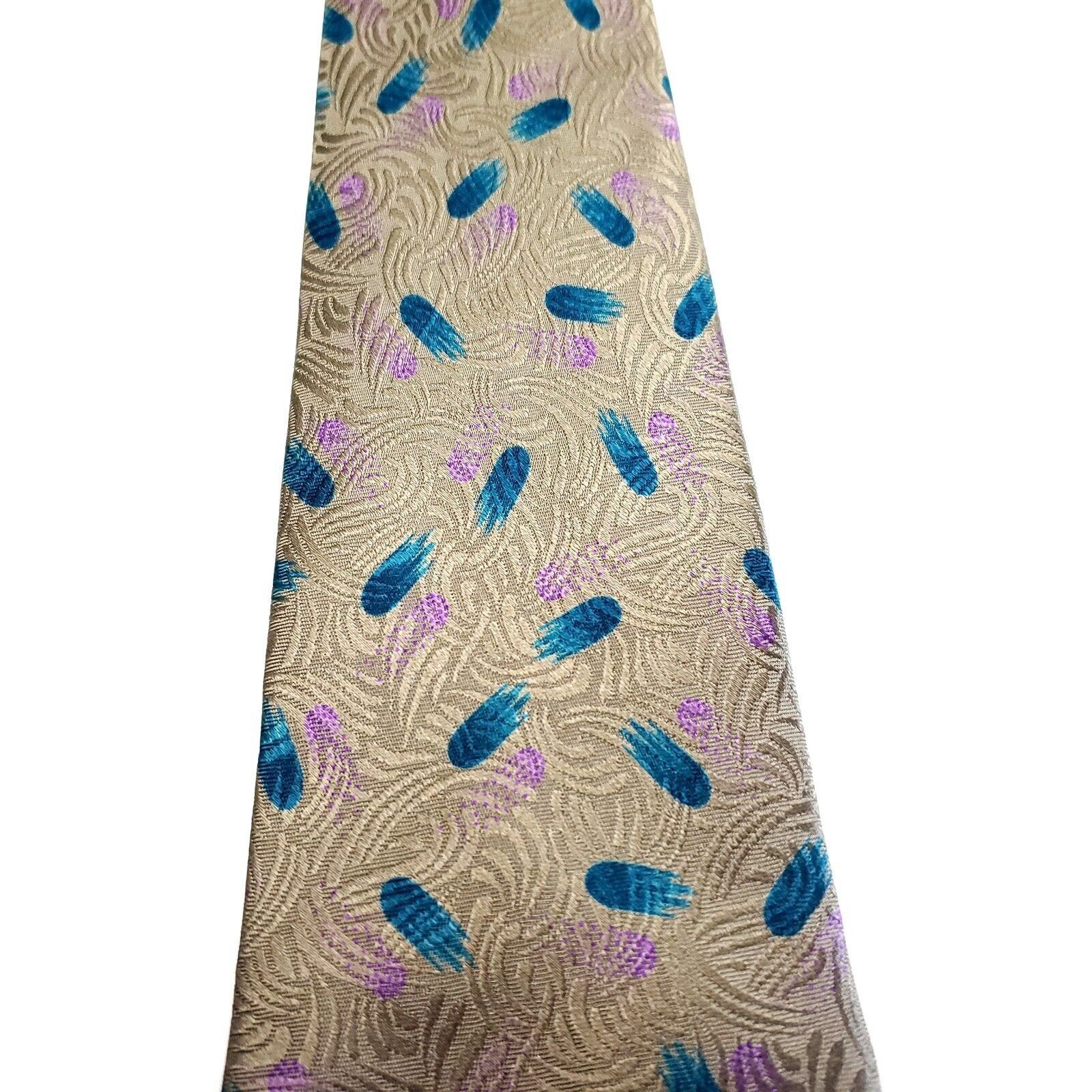 Vintage Richel Beige Silk Tie Woven Geometric Size ONE SIZE - 2 Thumbnail