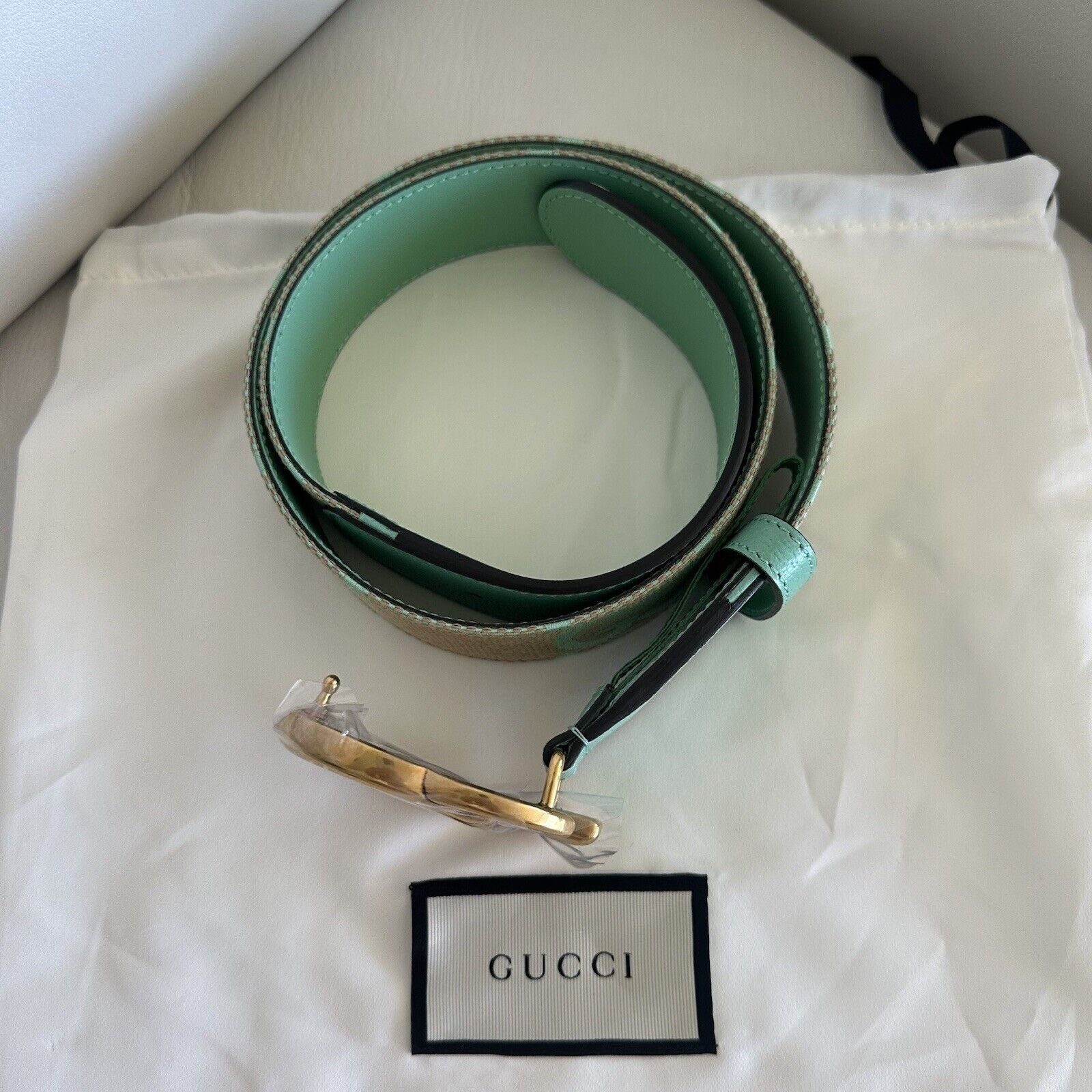 Gucci NEW Gucci GG Marmont Jumbo GG Belt Beige/Mint Size 85 inch 3 Size ONE SIZE - 8 Thumbnail