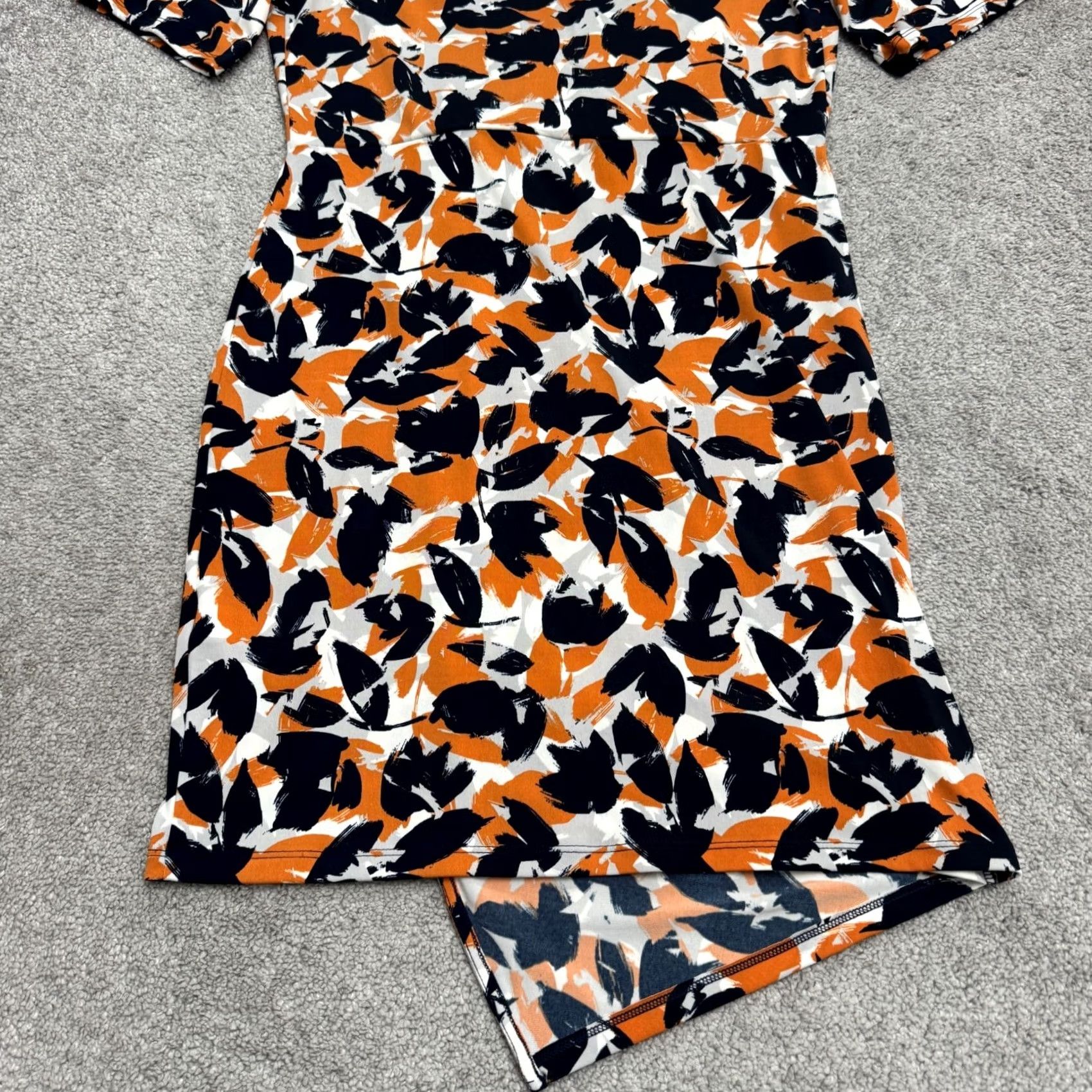 Banana Republic Banana Republic Factory Wrap Dress Womens Medium Orange Blue Floral V-Neck Knit Stretch Side Knot Asymmetric Size M / US 6-8 / IT 42-44 - 3 Thumbnail