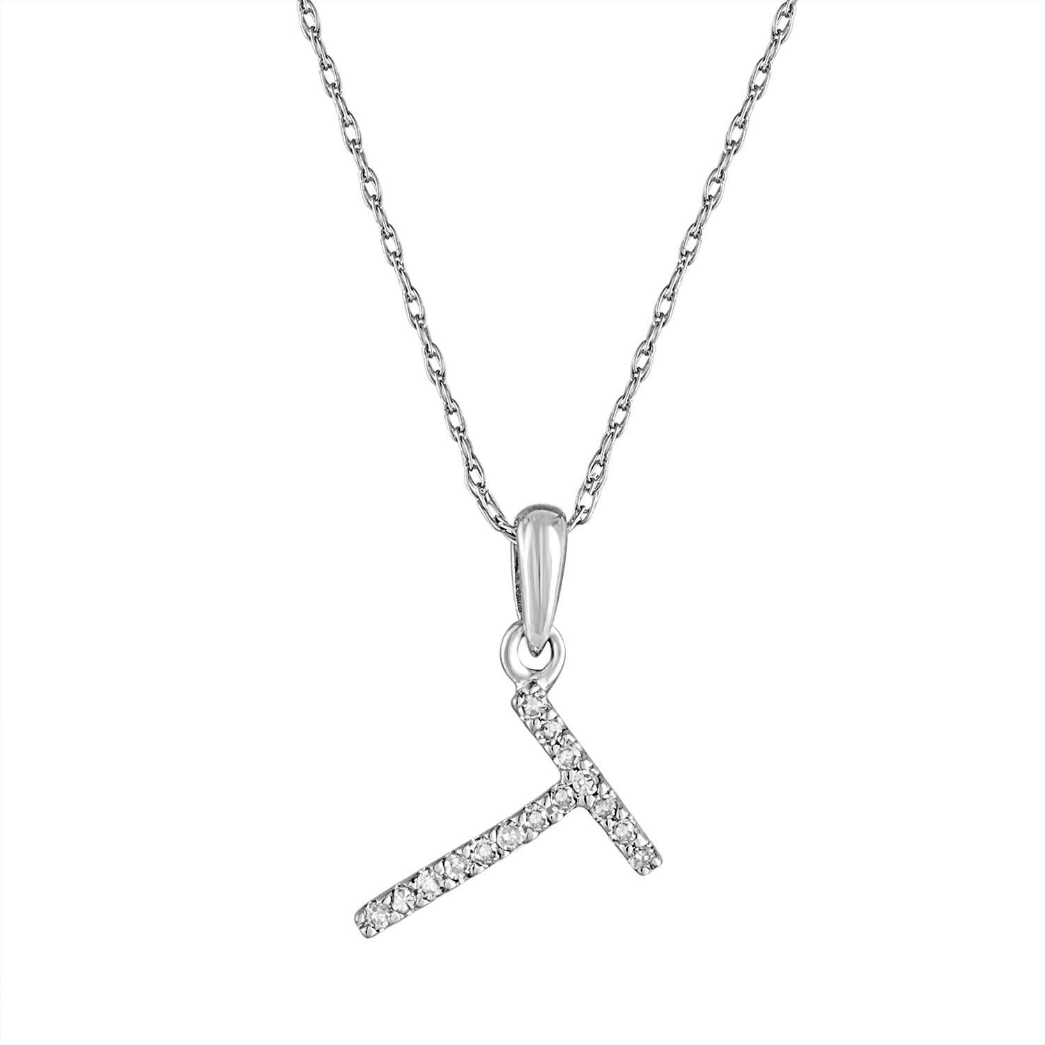 image of Tiffany Co 14K White Gold & Diamond Initial Necklace- T, Women's