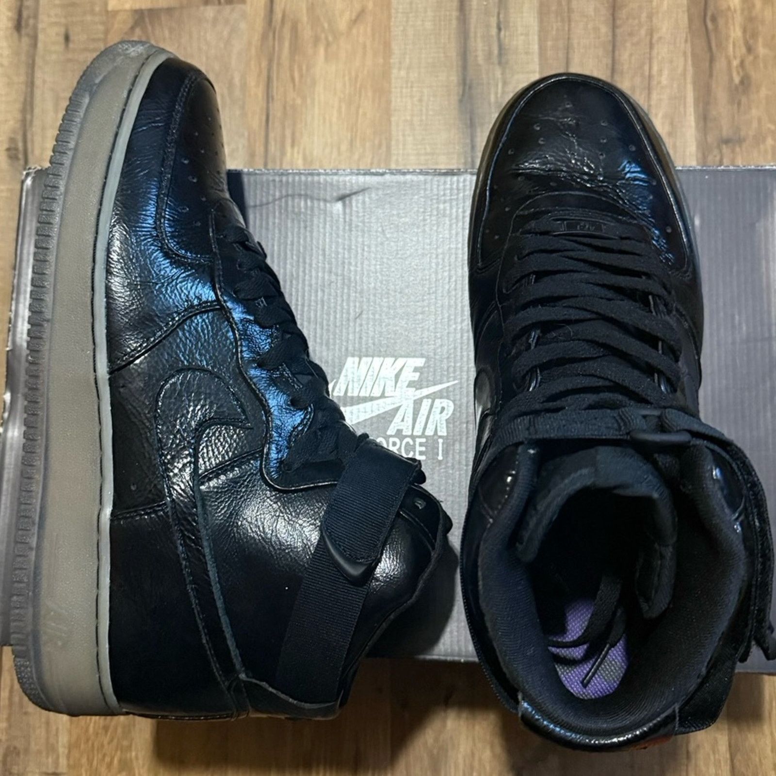 Nike 2011 Nike Air Force 1 High Premium LE Crackle Patent Black Size US 10 / EU 43 - 3 Thumbnail
