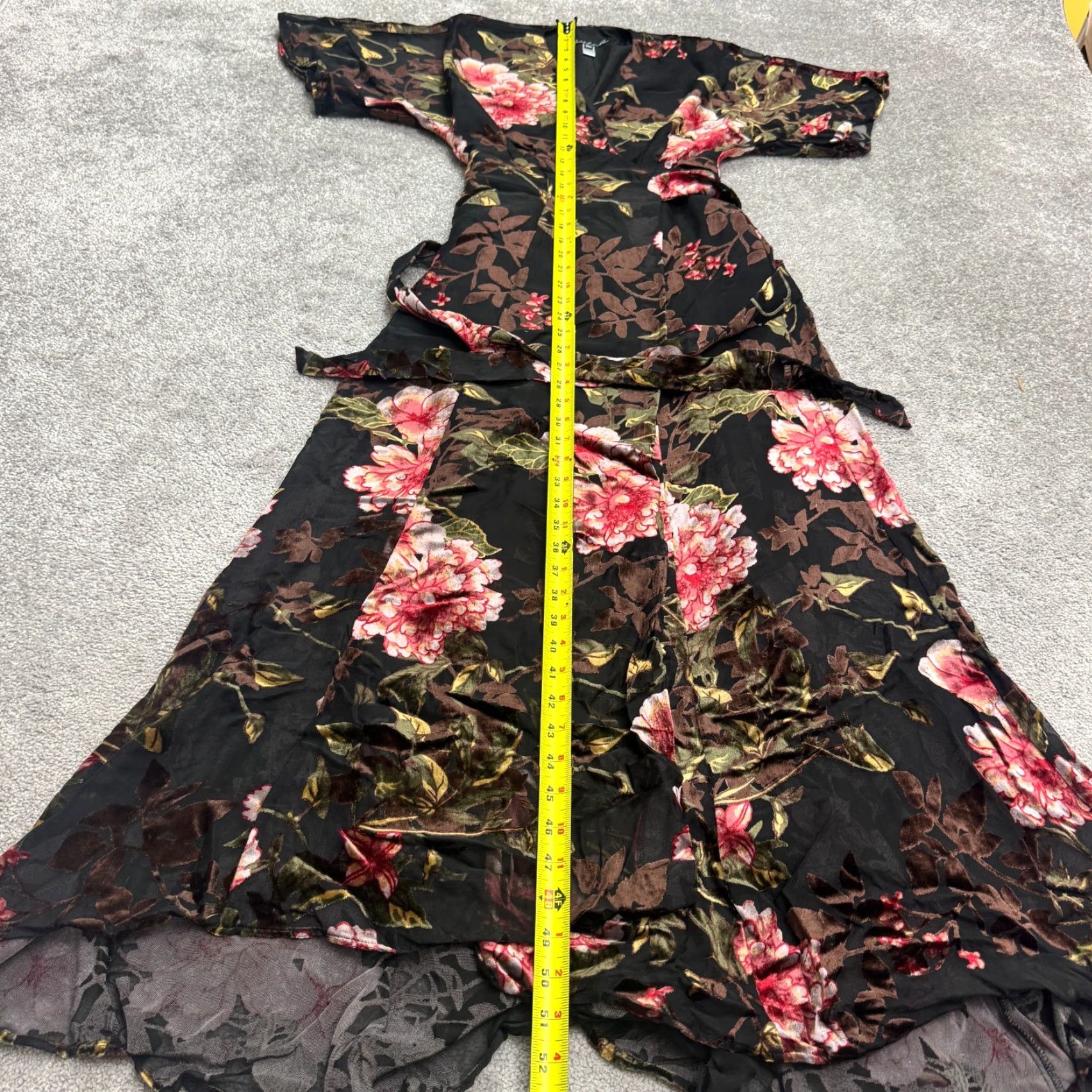 Velvet Hutch Floral Velvet Burnout Maxi Dress Women XS Multicolor V-Neck Tie Lightweight Casual Short Sleeve Party Bohemian Size XS / US 0-2 / IT 36-38 - 6 Thumbnail