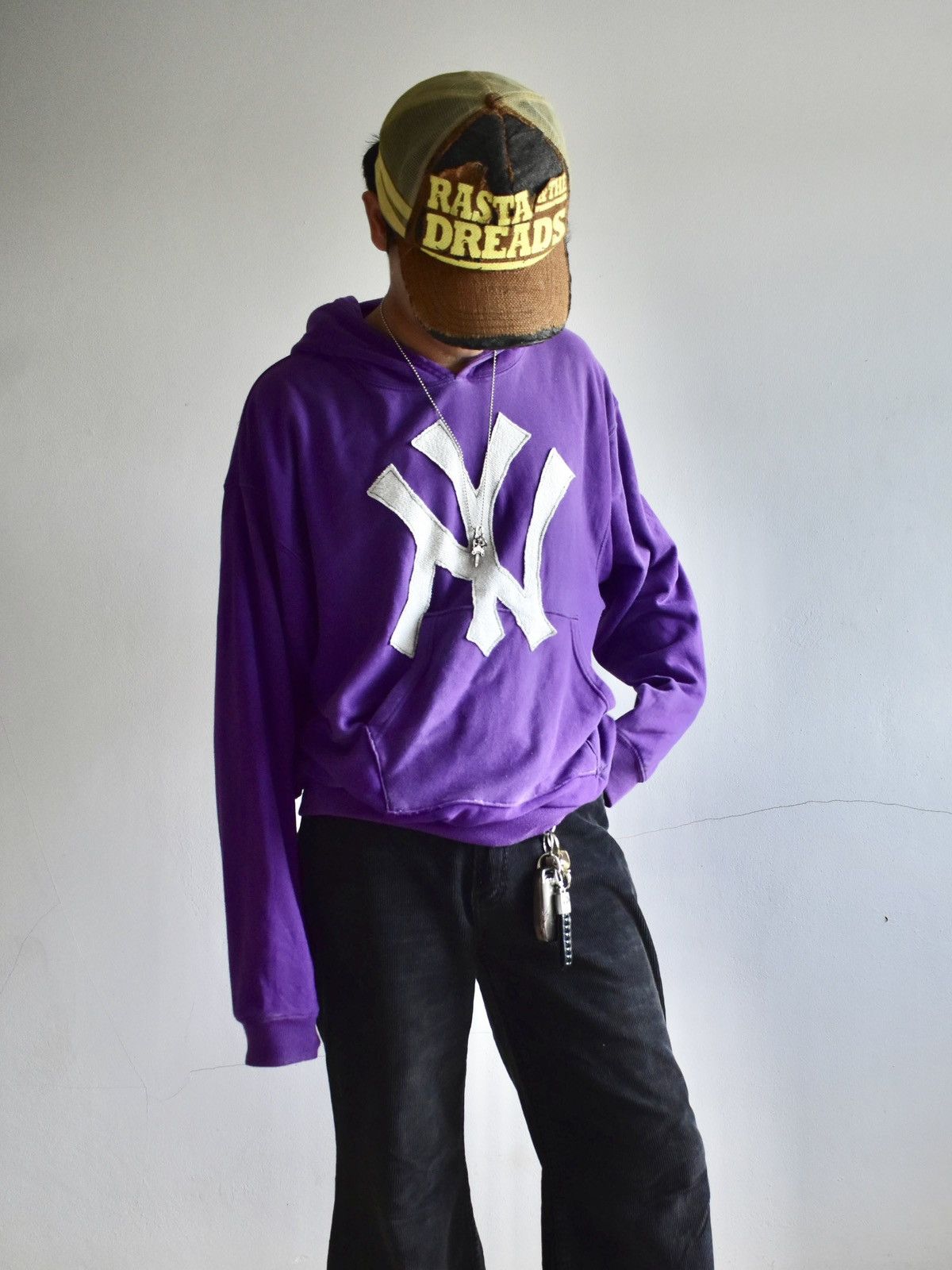 Russell Athletic × Vintage Faded Vintage NY Patchwork Hoodie Size US M / EU 48-50 / 2 - 6 Thumbnail