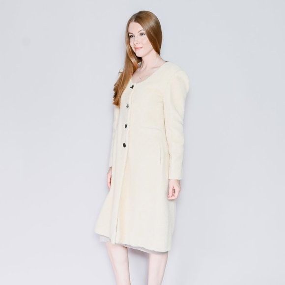 Other GIA STUDIOS Ivory Cream Collarless Sherpa Coat Small Size S / US 4 / IT 40 - 5 Thumbnail