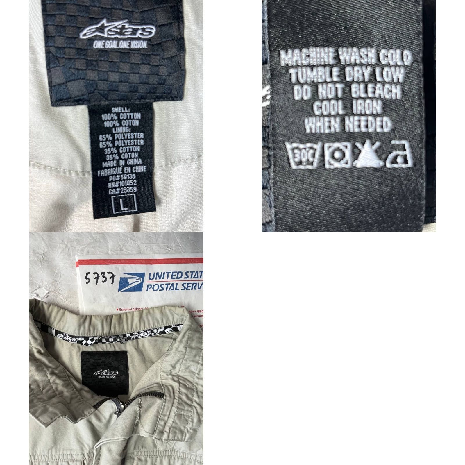 Alpinestars Alpinestars Jacket Mens Large Quilted Flannel Cotton Blend Beige Work Overshirt Mid-Length Size US L / EU 52-54 / 3 - 10 Thumbnail