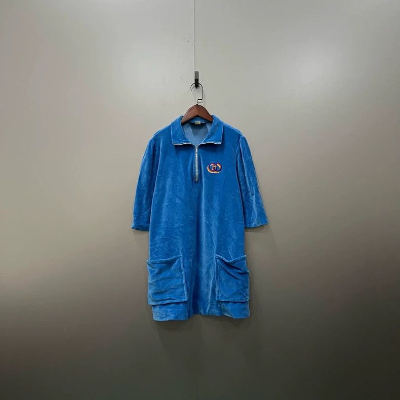 Gucci Gucci Blue velvet printed logo half-zipper dress 2503-Nexta Size M / US 6-8 / IT 42-44 - 1 Thumbnail