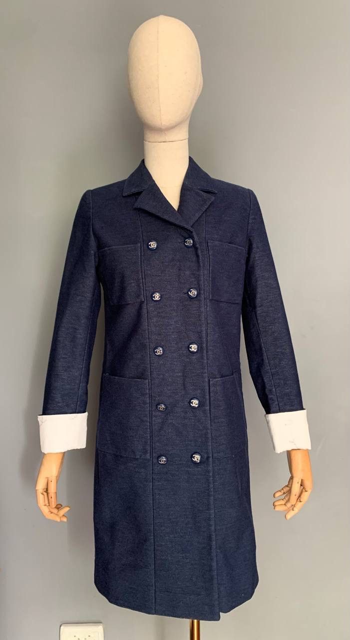 Chanel Chanel Jacket Coat CC Women Double Breasted Logo Blue Sz:36 Size S / US 4 / IT 40 - 1 Thumbnail
