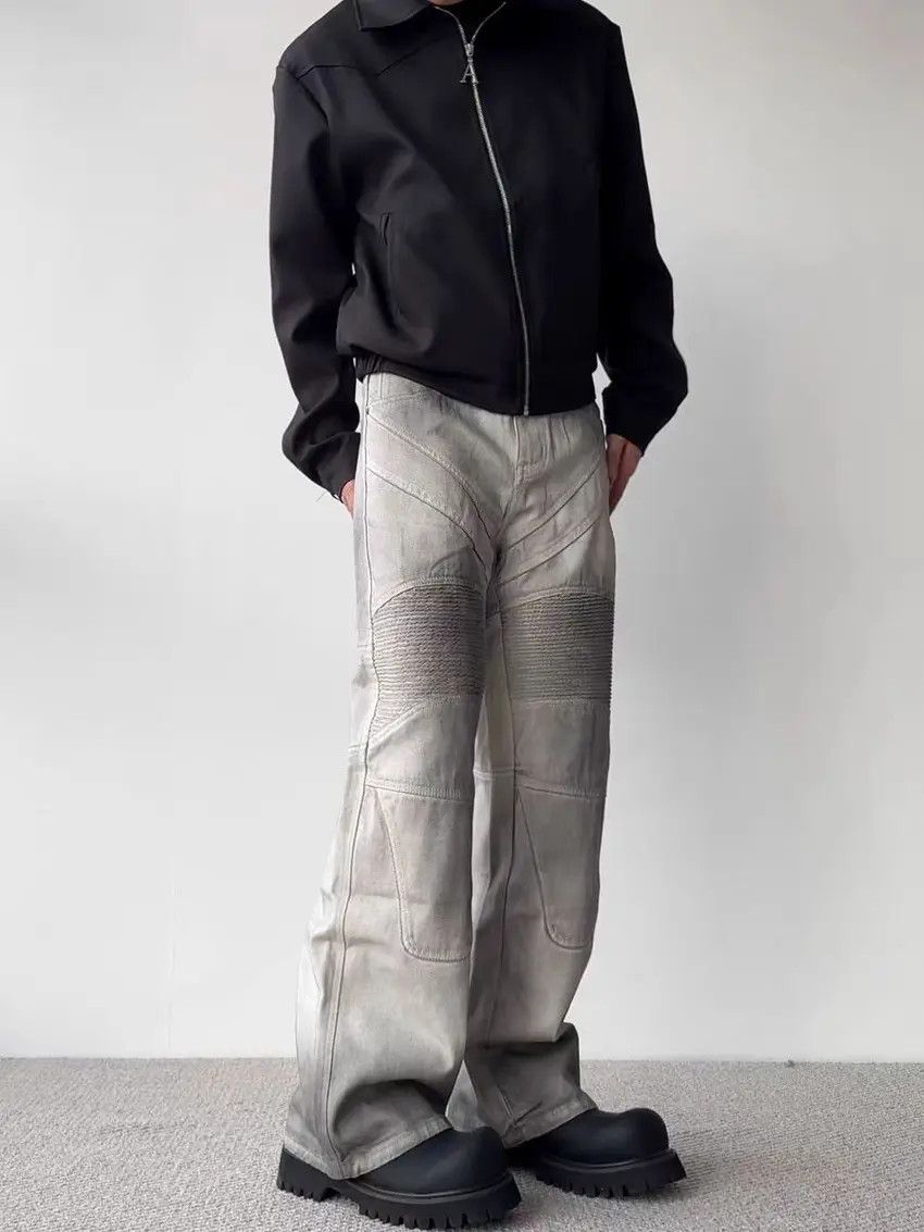 Designer × Japanese Brand Aged Washed Dirty Dyed Biker Denim Trousers Size US 31 - 2 Thumbnail