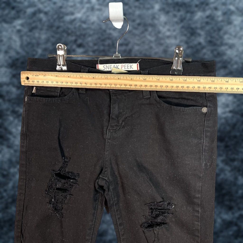 Vintage Sneak Peek Jeans Womens 5 Skinny Distressed Black Made In USA Denim Cotton Blend 30 in Waist 27 in Inseam Size 27" / US 4 / IT 40 - 1 Thumbnail
