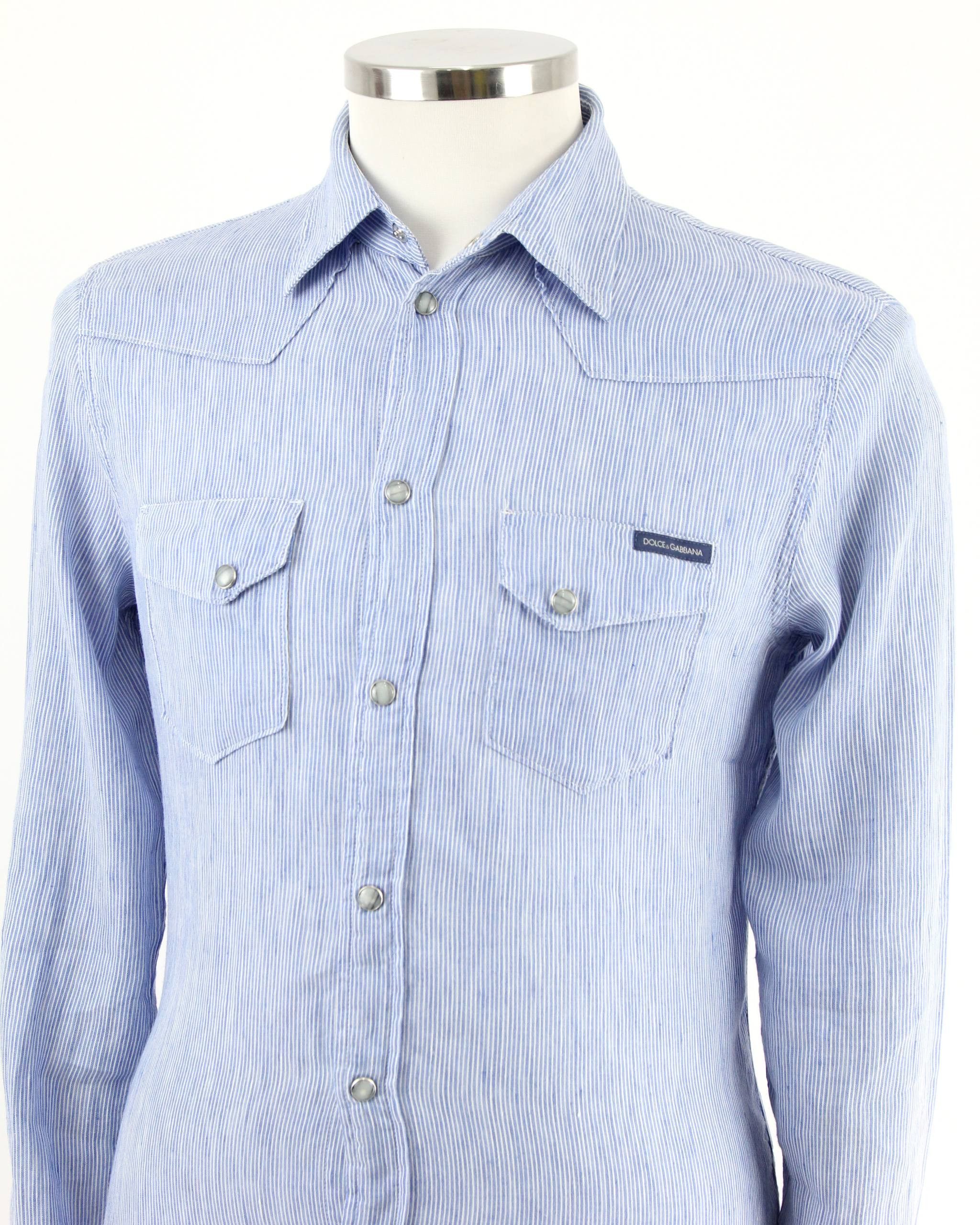 Dolce & Gabbana DOLCE&GABBANA Striped linen and cotton shirt Size US L / EU 52-54 / 3 - 4 Thumbnail