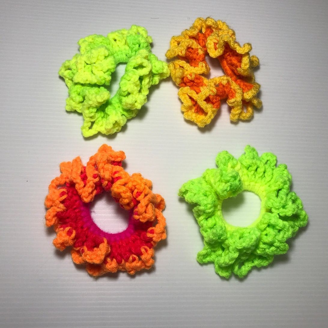Handmade NWT Neon Handmade Crocheted Hair Scrunchie by Dawny Set of 4 Size ONE SIZE - 1 Thumbnail
