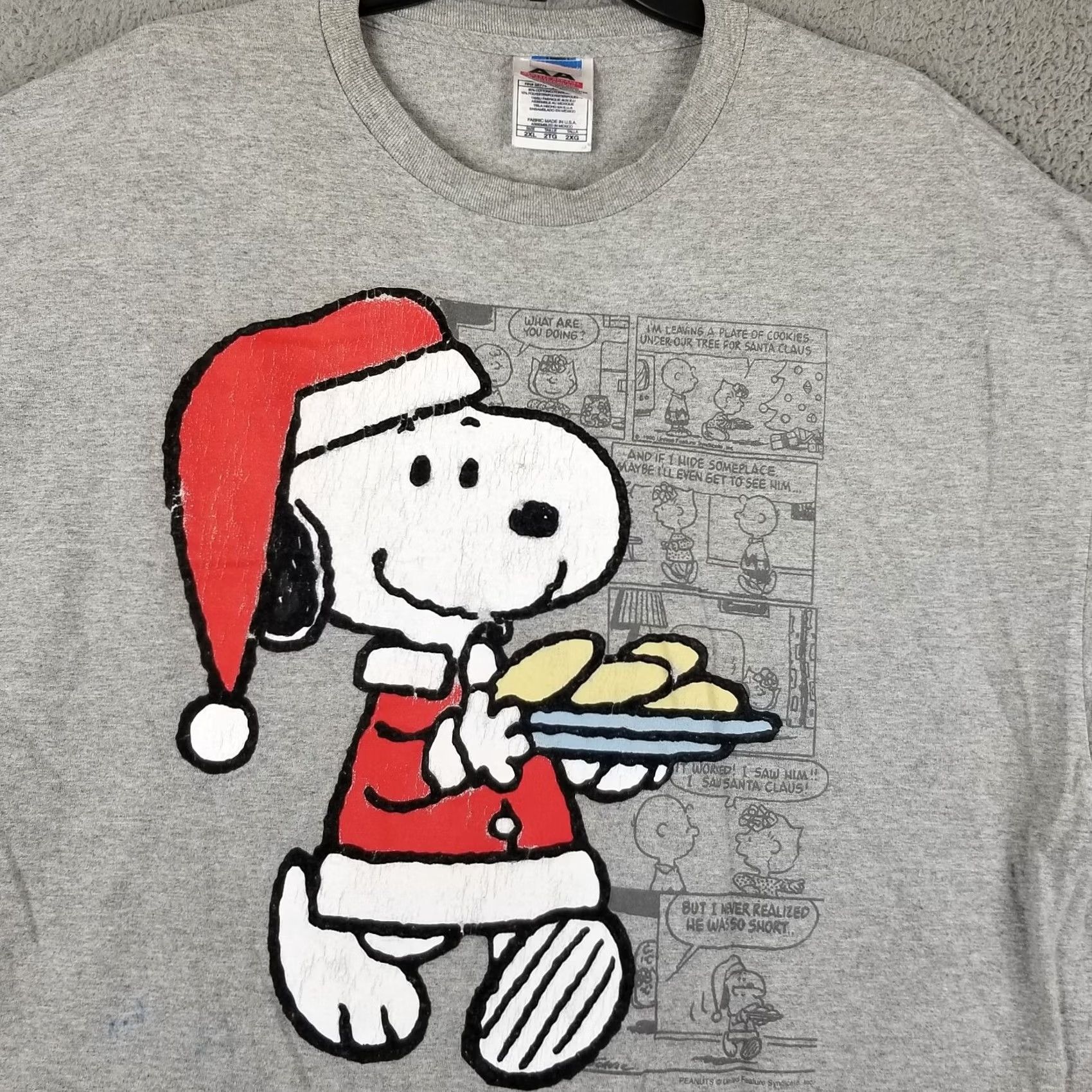 Peanuts Vintage Snoopy Shirt Mens 2XL Gray Cotton T-Shirt Peanuts Christmas Classic VTG Snoopy Peanuts Mens XXL 1990s Size US XXL / EU 58 / 5 - 3 Thumbnail